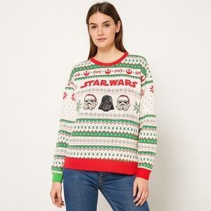 Star Wars Fair Isle Darth Vader Stormtrooper Cotton-Blend Christmas Sweater - M